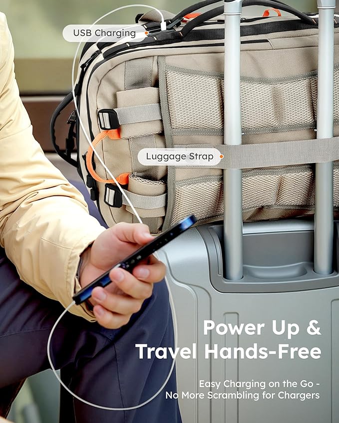 Tolaccea Carry on Travel Backpack, TSA Friendly Flight Approved Laptop Backpack Duffle Bag for Men Women with Dual Laptop Storage for 17.3", USB Charging Port, Business Rucksack 40L-50L Expandable