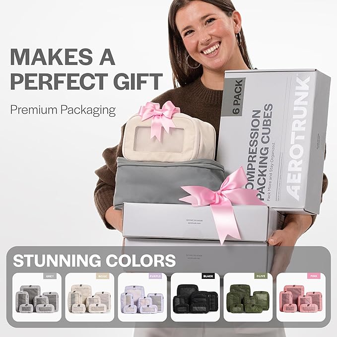 Compression Packing Cubes for Travel - Luggage Organizer Bags - Double Zipper Packing Cubes for Suitcases (2-Pack, Dark Blue)