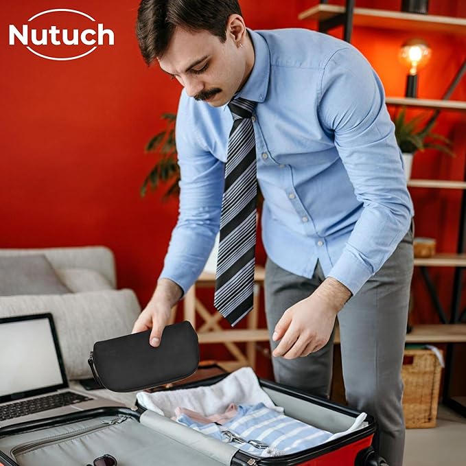 Leather Tech Pouch for Cables Chargers Phone | Tech Bag | Zipper Travel Accessory Pouch | Electronic Organizer Case Travel Bag (Black)