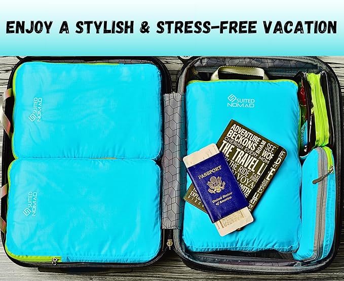 SUITEDNOMAD Ultralight Compression Packing Cubes Set, Suitcase and Backpack Travel Organizer Bags