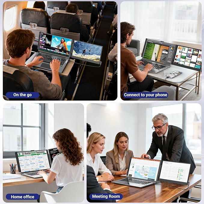 Laptop Screen Extender, 14” FHD 1080P IPS Dual Laptop Monitor Extender, Portable Monitor for 13-17.3” Laptops, Plug & Play Dual Screens for Windows/Mac/Android with USB C/HDMI Port