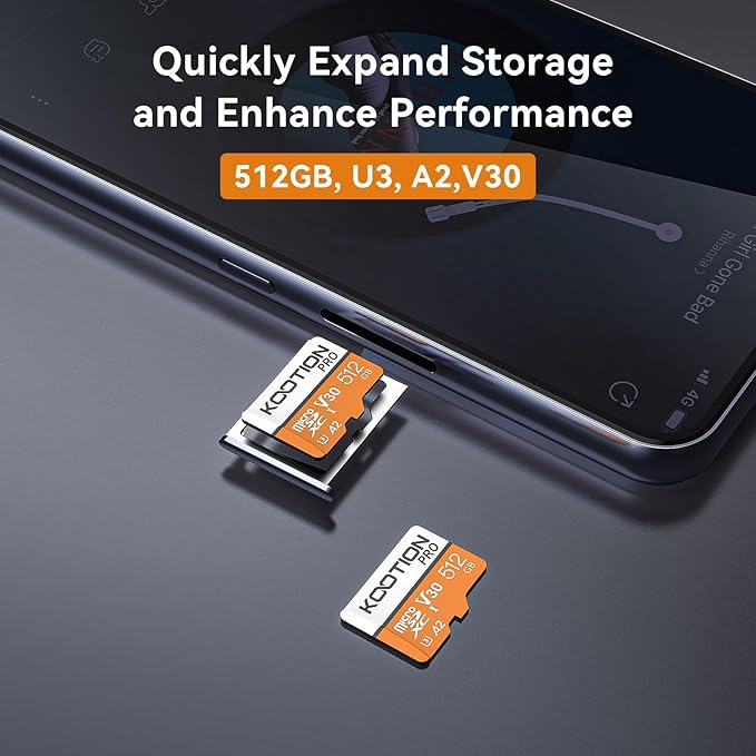 KOOTION 512GB Micro SD Card Up to 170MB/s, microSDXC UHS-I Memory Card, C10, U3, A2, V30, Full HD, 4K UHD, TF Card for Drones/Gaming Console