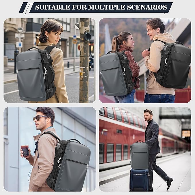 Vacuum Backpack Travel,60L Expandable Vacpack Backpack with Vacuum Pump, Water Resistant &TSA Lock, Easyvacpack Carry On Backpack Flight Approved Fits 17.3" Laptop, Grey