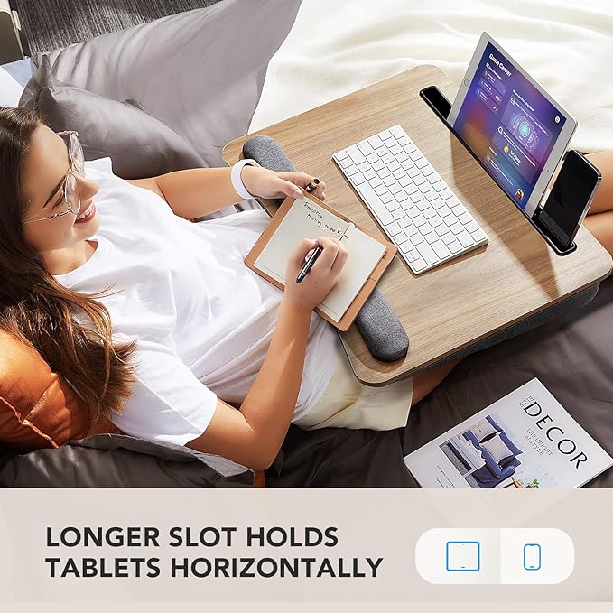 HUANUO Lap Laptop Desk - Portable Lap Desk with Cushion, Fits up to 17 inch Laptop, with Anti-Slip Strip & Storage Function for Home Office Students Use as Computer Laptop Stand, HNLD28WN