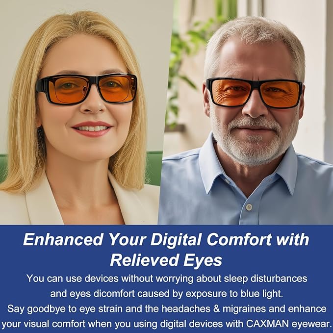 CAXMAN 99.9% Blue Light Glasses Sleep Glasses Orange Tinted Lens for Good Sleep Fit Over Glasses Fully Covered Your Eyes