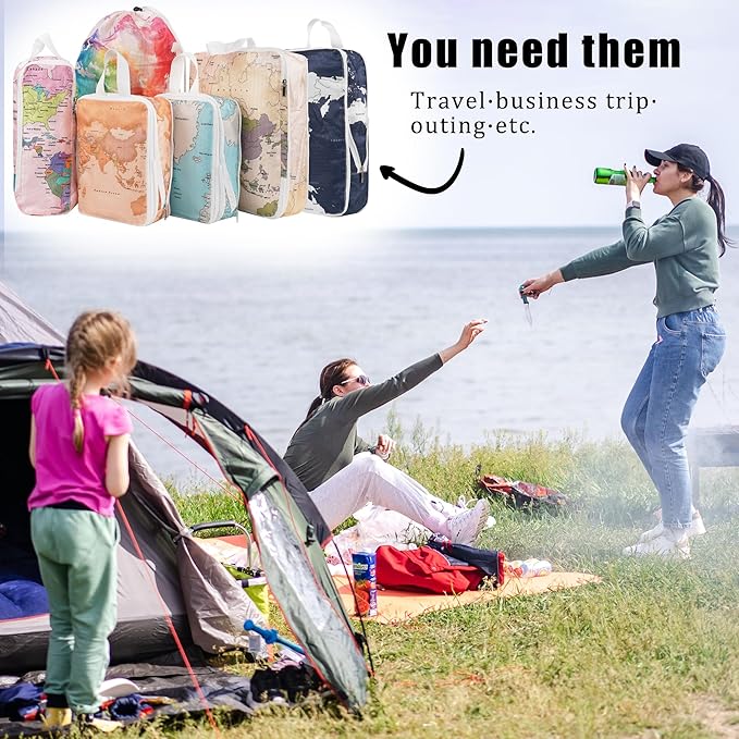 8 Pcs Compression Packing Cubes Travel for Suitcases, Waterproof Luggage Organizer Washable Storage Bags Set for Backpack Travel- Packaging Cubes for Carry-Ons and Storage