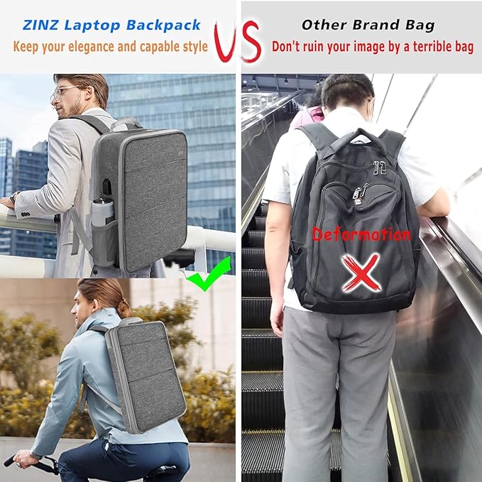 ZINZ Slim & Expandable Laptop Backpack 15 15.6 16 Inch Sleeve with USB Port, Spill-Resistant Notebooks Bag Case for Most 14-16 Inch MacBooks Surface-Books Dell HP Lenovo Asus Computers,D01G02