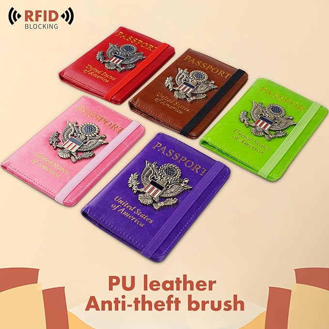 Passport Holder Cover Travel Wallet RFID Blocking Passport Wallets Family Organization Personalized Wallet Case for Men and Women Travel Must Haves (Pink)