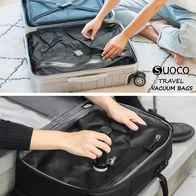 SUOCO Travel Pack Vacuum Kit, Travel Vacuum Bags with Wireless Electric Pump, Clothing Compression Packing Cubes for Carry-On Luggage Backpack Suitcase, 2 Small