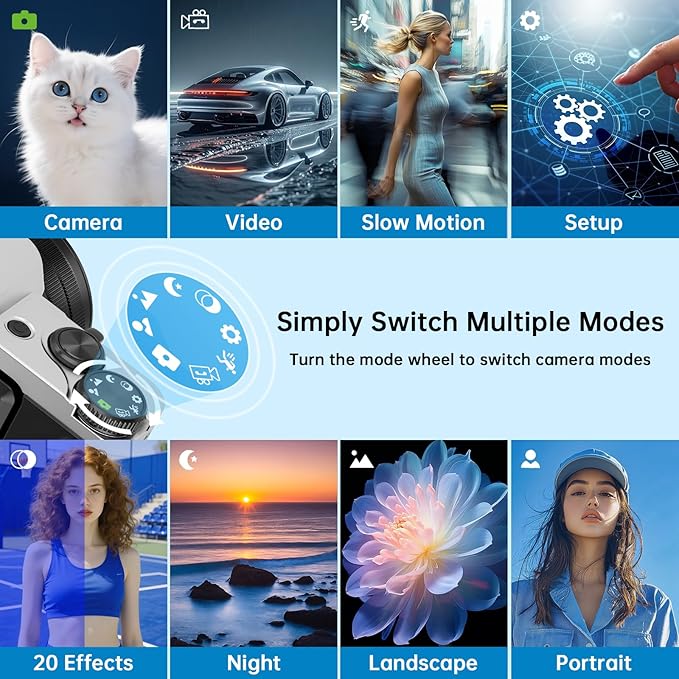 4K Digital Camera for Photography with WiFi, 2025 Latest Auto-Focus Vlogging Camera for YouTube Video 3'' 180° Flip Screen Travel Cameras 16X Zoom Anti-Shake 4K Cameras with SD Card, 2 Batteries