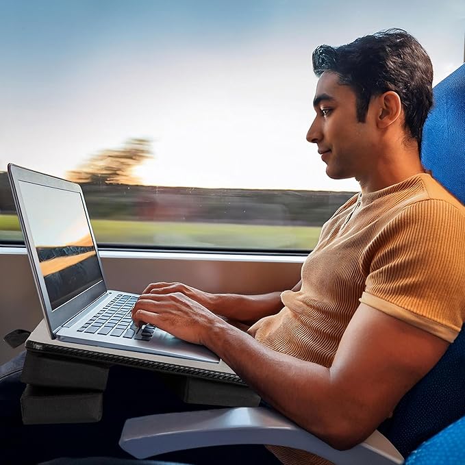 LAPGEAR Large Adjustable Lap Desk with Memory Foam Wrist Rest, Mouse Pad, Phone Holder, Device Ledge, and Booster Cushion - Black Carbon - Fits up to 15.6 Inch Laptops - Style No. 88008