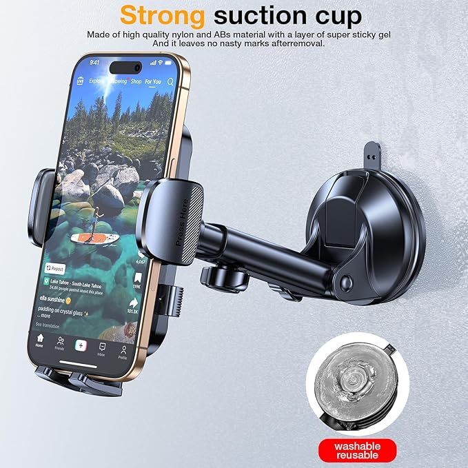 Romuto Car Phone Holder Mountใ2025 Strongest Suctionใ Phone Mount for Car Cell Phone Holders for Your Car Accessories for Women Men Dash Windshield Vent Truck Stand for iPhone Samsung Camera Mounts