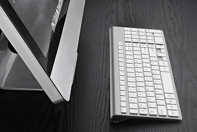 JOYACCESS J Wireless Keyboard, 2.4G Slim and Compact Wireless Keyboard with Numeric Keypad for Laptop, MacBook air, Apple, Computer, PC-Sliver&White