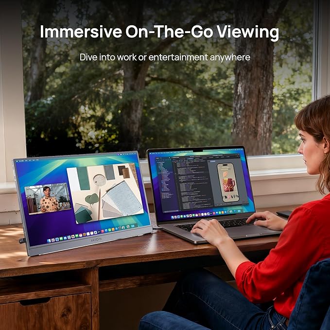 ARZOPA 17.3" Portable Monitor Gray, 1080P FHD 103% sRGB IPS Gaming Monitor Laptop Monitor with Built-in Kickstand HDMI USB C External Screen for PC Mac Phone Xbox PS5 - Z1C Plus