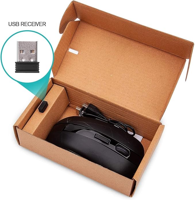 Rii RM200 2.4G Wireless Mouse with USB Nano Receiver, 5 Buttons Rechargeable Mouse,Colorful Backlit RGB Gaming Mouse for Notebook,PC,Computer-Black