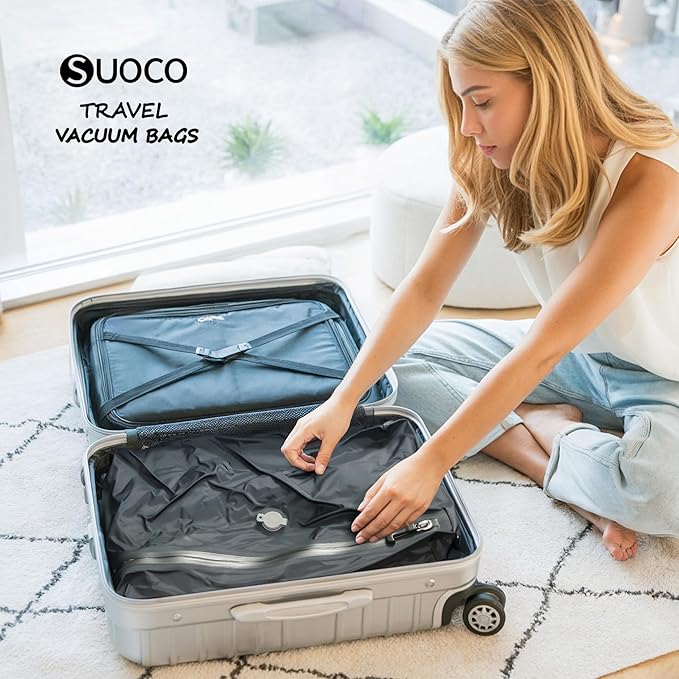 SUOCO Travel Pack Vacuum Kit, Travel Vacuum Bags with Wireless Electric Pump, Clothing Compression Packing Cubes for Carry-On Luggage Backpack Suitcase, 2 Large