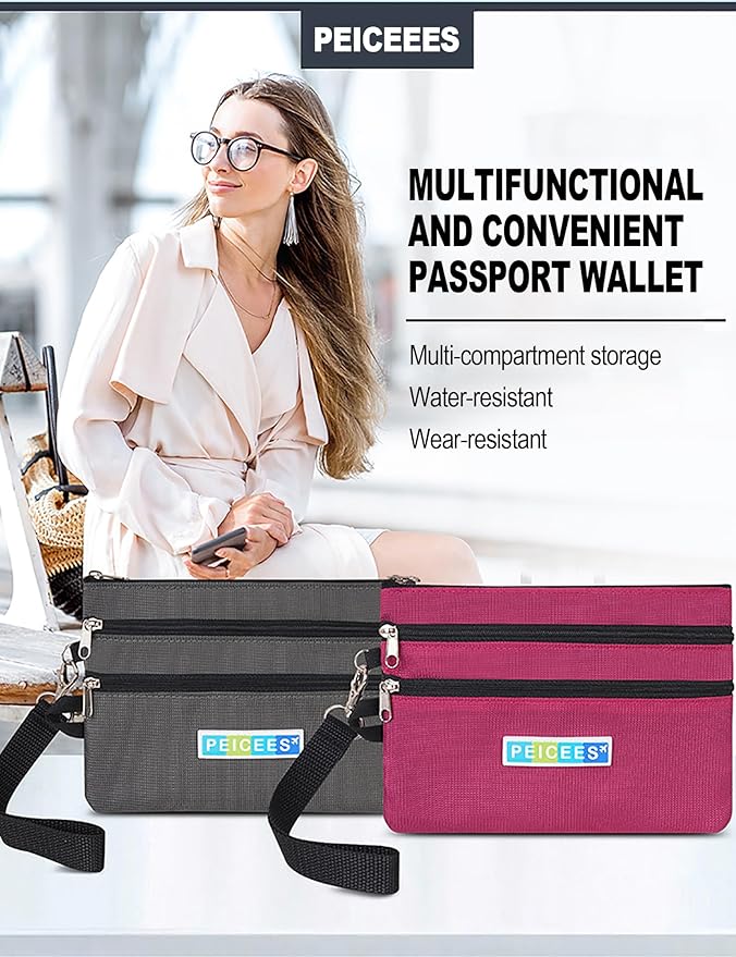 Peicees World Travel Essentials Currency and Passport Organizers Cash Cards Tickets Holder RFID Blocking Wallet, Dark Gray