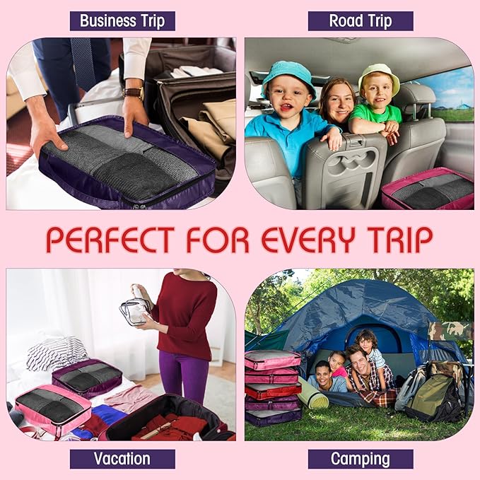 5 Pcs Packing Cubes for Suitcase Large Travel Cubes Carry on Luggage Organizer Bags for Clothes Accessories(M,Purple)