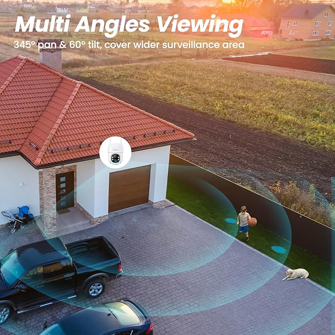 2K Cameras for Home Security-2.4G WiFi Outdoor Camera Wireless Solar/Battery Powered, 360° Viewing, Human Detection, Color Night Vision, Cloud/SD Storage B6 (B6-White-4pack-2.4G)