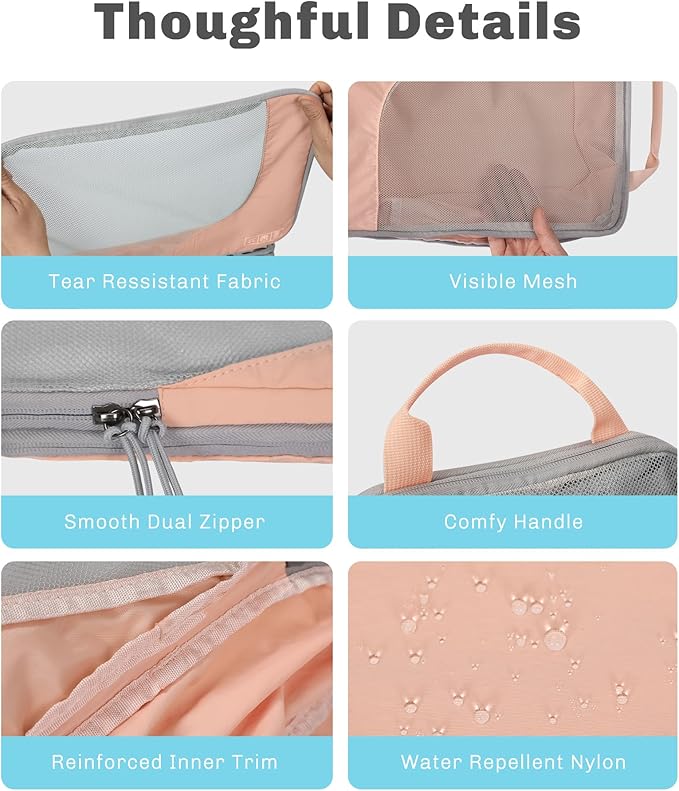 Hynes Eagle 6 Set/ 4 Set/ 2 Set Compression Packing Cubes Travel Essentials Lightweight Nylon Luggage Suitcase Organizer Bag Light Pink 2PCS