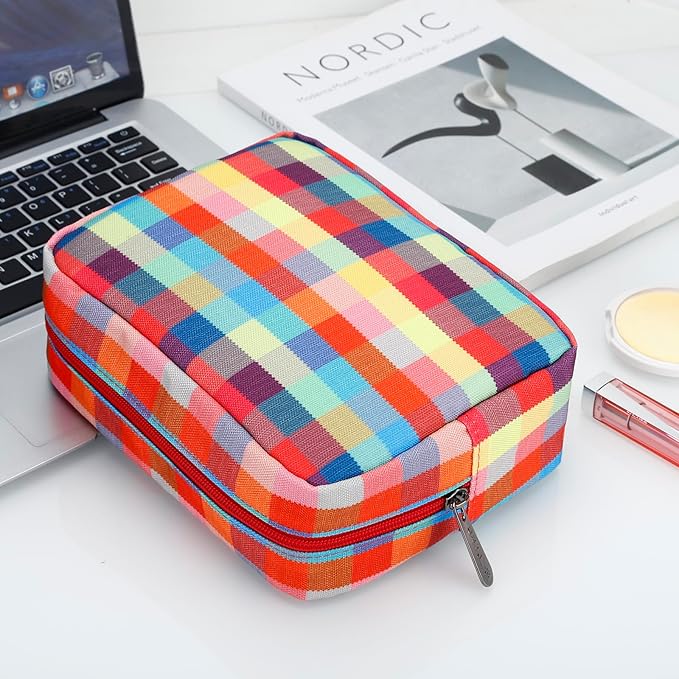 E-Tree Cute Makeup Bag,Big Travel Make up Pouch,Zipper Large Toiletry Cosmetic Brush Skin Care Case for Women Man,Tech Electronic Organizer,Small Canvas Storage for Personal Items,Colorful Checkered