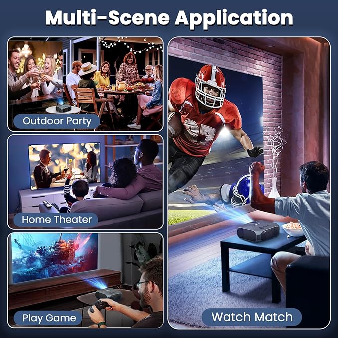 FUDONI Projector with WiFi and Bluetooth, Native 1080P Outdoor Movie Projectors 4k Supported, Highlight Portable Home Theater Projector Max 300", Indoor&Outdoor Use