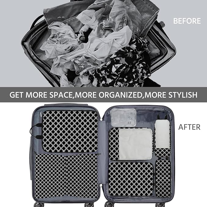 7 Pcs Compression Packing Cubes for Travel, Waterproof Suitcase Luggage Backpack Organizer with Toiletry Bag Travel Essentials for Women/Men-Plaid