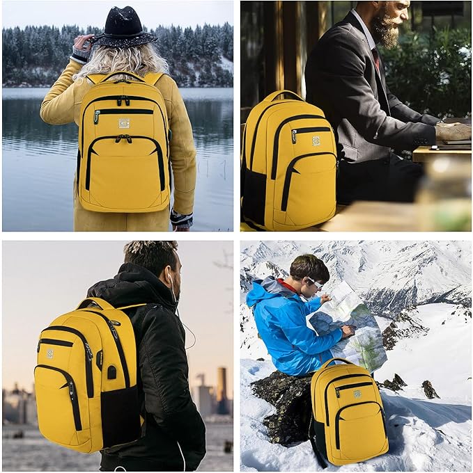 Laptop Backpack,Business Travel Anti Theft Slim Durable Laptops Backpack with USB Charging Port,Water Resistant College Computer Bag for Women & Men Fits 15.6 Inch Laptop and Notebook-Yellow