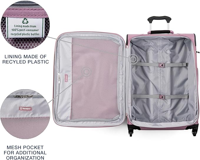 Travelpro Maxlite 5 Softside Expandable Checked Luggage with 4 Spinner Wheels, Lightweight Suitcase, Men and Women, Orchid Pink Purple, Checked Medium 25-Inch