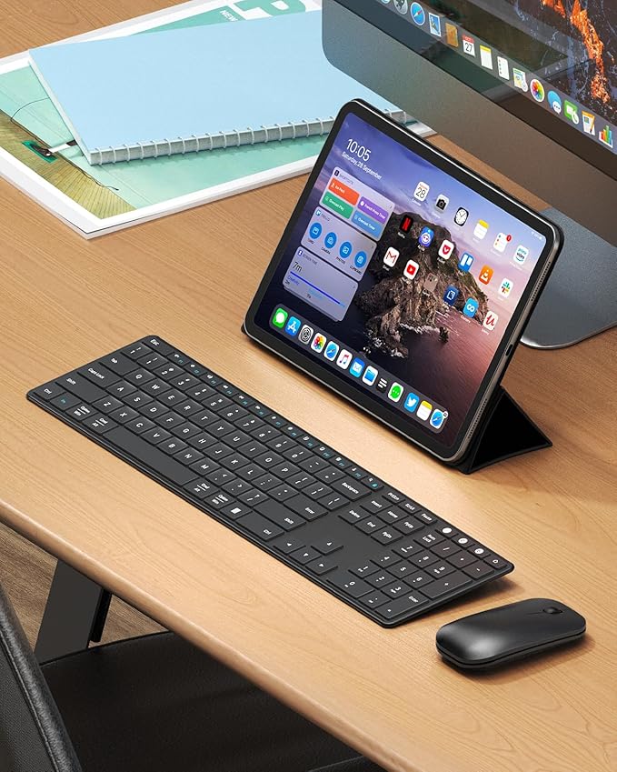seenda Wireless Bluetooth Keyboard and Mouse Combo (USB + Dual BT), SKM64-3 Multi-Device Rechargeable Slim Keyboard and Mouse, Compatible for Win 7/8/10, MacBook Pro/Air, iPad, Tablet - Black