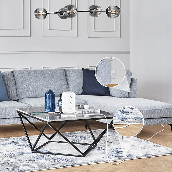 Tower Power Strip Flat Plug with 12 Outlets 4 USB(1 USB C),AOFO Surge Protector Charging Station with Overload Protection, Widely Spaced Multiple Outlets 10Ft Extension Cord for Home, Dorm,Office