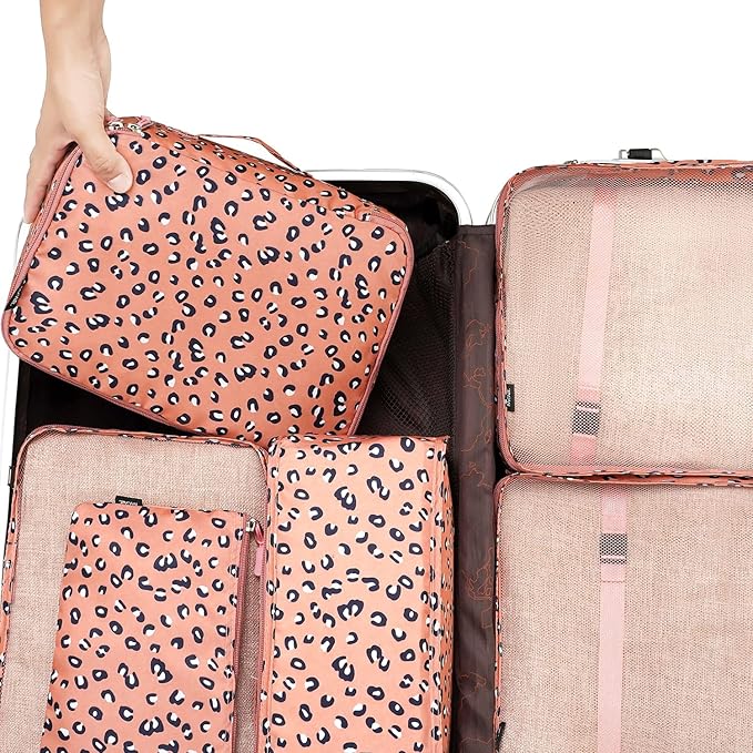 BAGAIL 8 Set Packing Cubes Luggage Packing Organizers for Travel Accessories-Pink Leopard