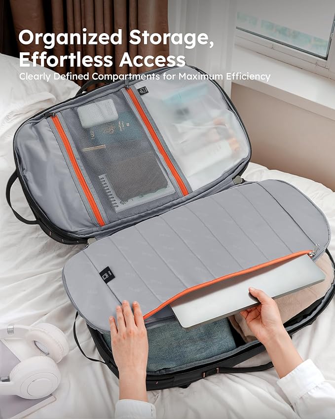 Tolaccea Travel Laptop Backpack, Large Carry on Backpack Flight Approved Convertible Duffle Luggage Bag Daypack Work Business Rucksack Fits 16" Laptop for Men Women 3 Carrying Ways, 40L-50L Expandable