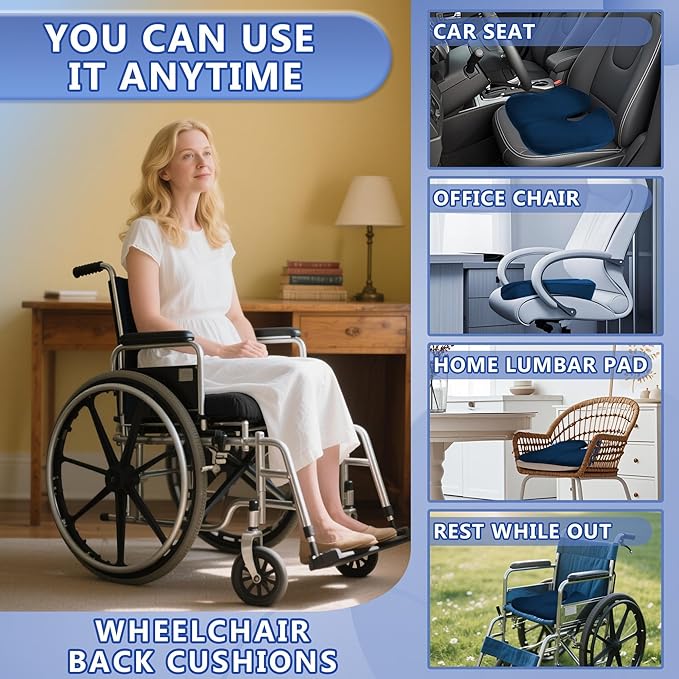 SPRING SEAON Wheelchair Seat Cushion Cool Fabric,Ergonomic Memory Foam Chair Pad for Pressure Relief, Sciatica, and Tailbone Pain,Rubber Non-Slip Bottom & Removable for Easy Cleaning