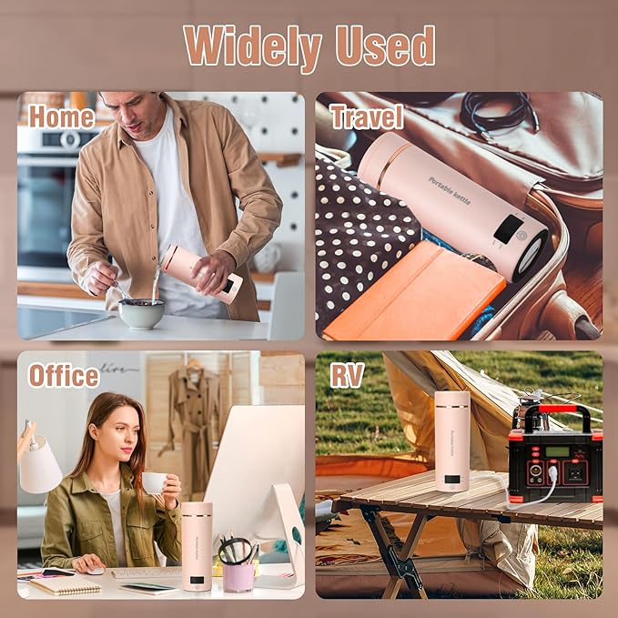 Travel Electric Kettle Portable Mini Kettle,Small Hot Water Boiler with 4 Temperature Settings,304 Stainless Steel,Fast Boiling Water with Auto Shut-Off and Boil Dry Protection (Pink, 400ml)