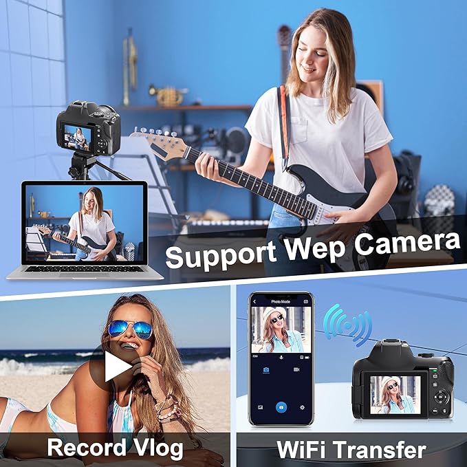 4K Digital Cameras for Photography, 12X Optical Zoom 72MP Vlogging Camera for YouTube with 270°Flip Screen, Autofocus & Anti-Shake Cameras, Wi-Fi & App-Controlled 4K Camera, 2 Batteries, 32GB SD Card