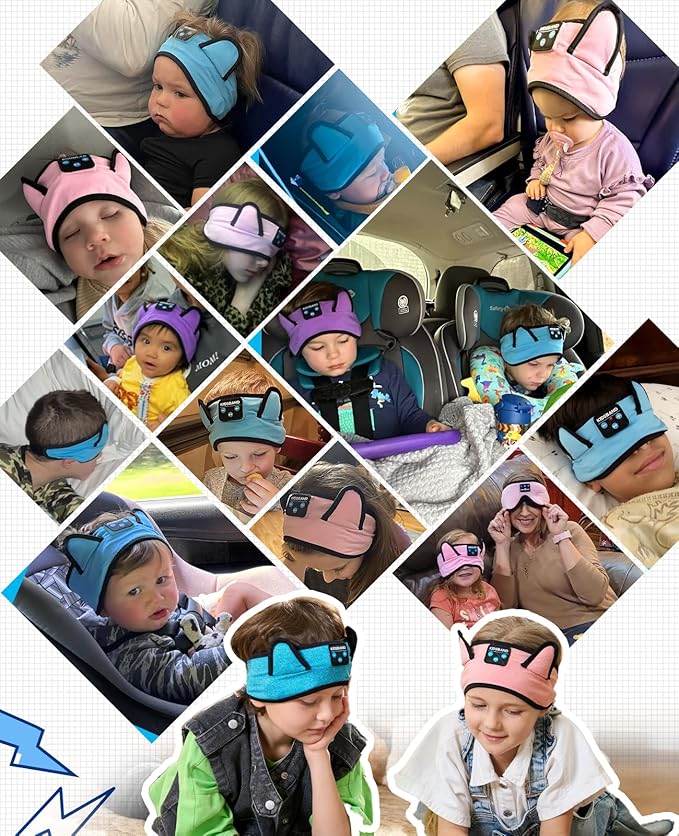 KIDSBAND Kids Headphones, Toddler/Baby Bluetooth Headband, Wireless Sleep Headphones for Kids with Wired Playback 3.5 MM Jack for Teens/Boys/Girls/School/Kindle/Airplane Travel/Plane/Tablet