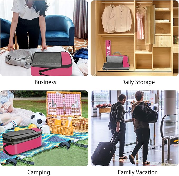 BAGAIL 4 Set/6 Set/8 Set Compression Packing Cubes Travel Accessories Expandable Packing Organizers (Half Mesh, 6-Fuchsia)