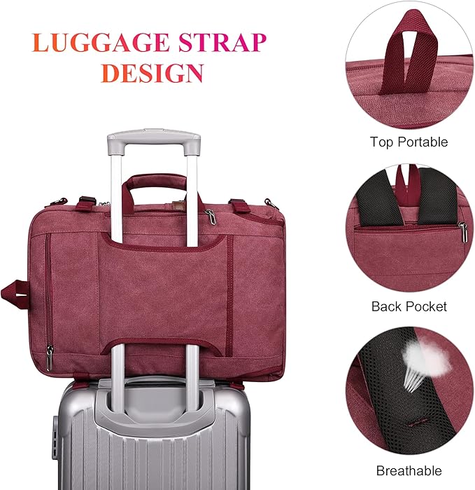 WITZMAN Canvas Travel Backpack for Women Large Laptop Backpack Fit 17 inch Carry-on Airline Approved Convertible Shoulder Rucksack(A6617-3 Red)