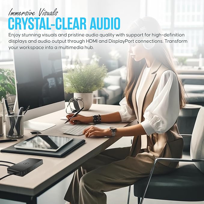 Dell Performance Dock WD19DC Docking Station Dual Monitor with 240W. HDMI & DP Cables - Dock Station USB-C (Renewed)