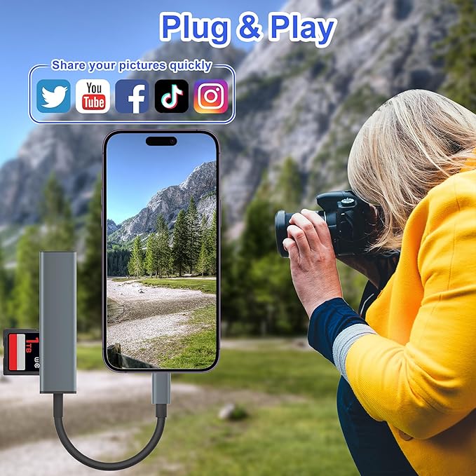 USB C SD Card Reader, Memory Card Reader with 60W PD Charger Adapter SD Card Adapter with SD/TF/USB 4 Ports for iPhone 15/16 iPad Pro MacBook Pro/Air iMac Android and More USB-C Devices