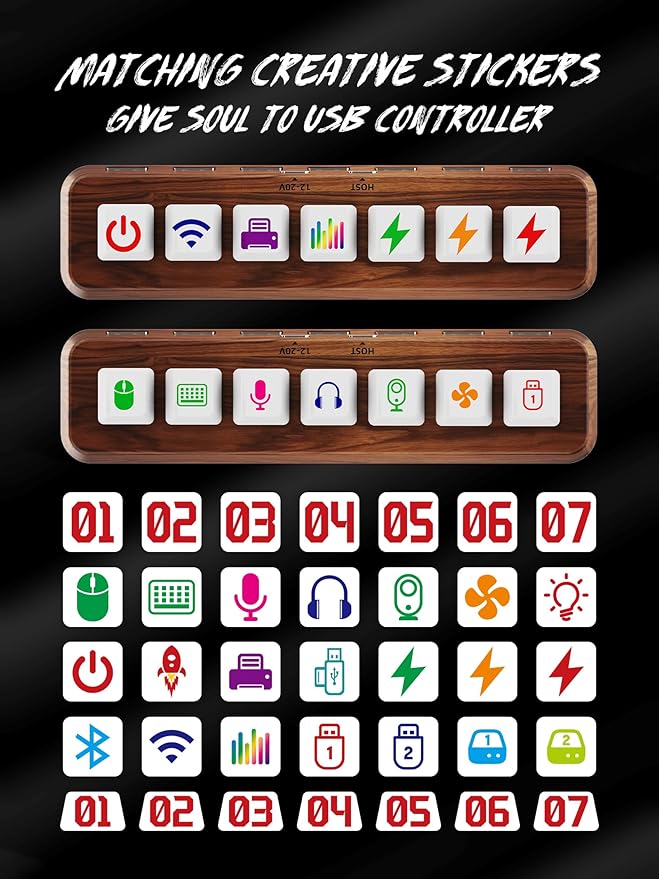 7-Port USB 3.0 Powered Hub, RGB Lighting, Hot-Swappable Cherry MX Switch Support, 5Gbps Speed, Includes 12V/2A Power Adapter, Walnut Wood Cyberpunk USB Dock-FU0736