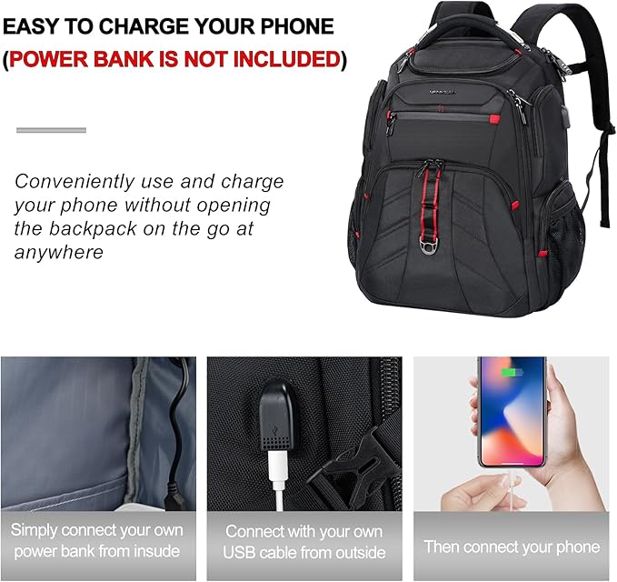 VANKEAN Travel Laptop Backpack 17.3 Inch TSA Friendly, Water-Repellent Anti Theft XL Computer Backpack with RFID Pockets College Backpacks with USB Port for Men Women Business Work Bag, Black