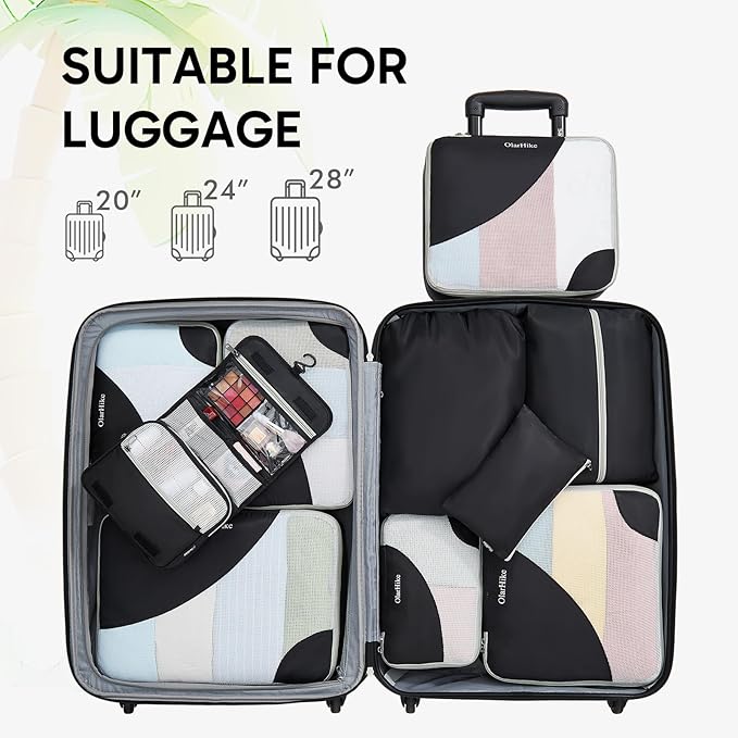 ALL INCLUDED 10 Set Durable Packing Cubes for Suitcases,OlarHike Essentials for Travel,UPGRADED Anti-Tear Stitching, NEW Improved Luggage Packing Organizers for Travel Accessories (Black)
