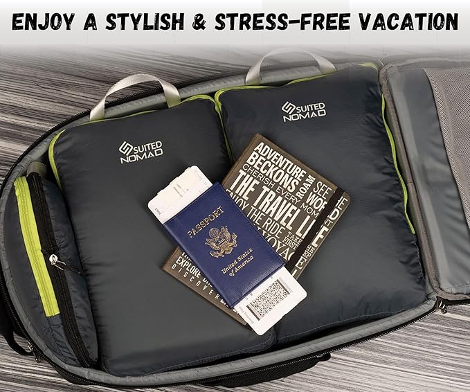 SUITEDNOMAD Ultralight Compression Packing Cubes Set, Suitcase and Backpack Travel Organizer Bags