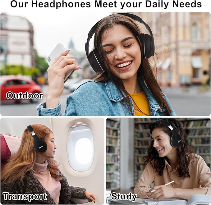 JOMILIN B9 Wireless Headphones Over-Ear, 60 Hours Playtime Lightweight Folding Hi-fi Stereo Bass Bluetooth Headset with Mic, Volume Control Headphones for iPad/Travel/Tablet/PC (Black)