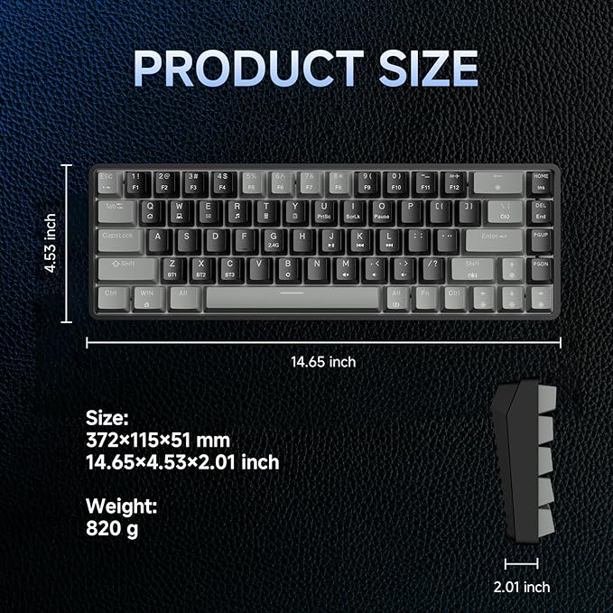 DIERYA DK68 60% Wireless Mechanical Gaming Keyboard, 3 Modes Bluetooth/2.4GHz/USB-C with Red Linear Switch, RGB Backlit, Anti-Ghosting, 68-Key Compact mini keyboard for Windows/macOS/Linux- Grey/Black