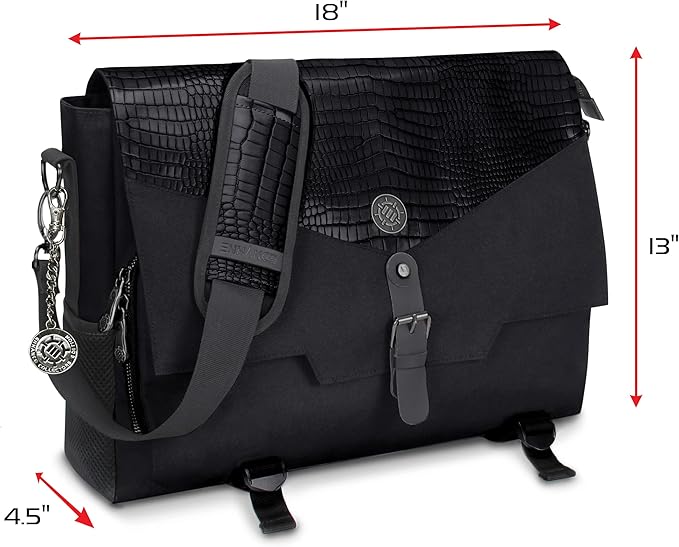 ENHANCE Collector's Edition RPG Player's Essentials DnD Bag - Dragon Hide Exterior Messenger Bag Fits 2-4 Books, Binders, Dice & Accessories, with 17 inch Laptop Slot, Battlemap Straps (Dragon Black)