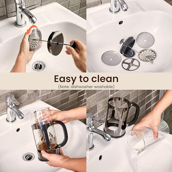 BAYKA 21 Ounce 0.6 Liter French Press Coffee Tea Maker Small, Heat Resistant Thickened Borosilicate Glass Stainless Steel Single Serve Brewer, Cold Brew Cafetera Teapot, Dark Pewter