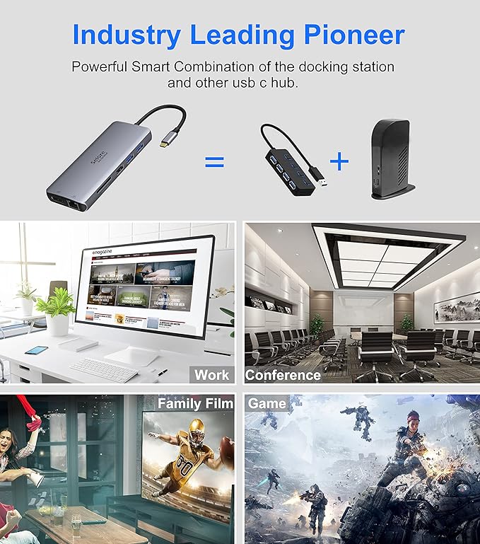 USB C Docking Station Dual Monitor,USB C to HDMI Adapter,Type C Hub Multiport Adapter with Displayport,100WPD USB3.0,SD/TF,Ethernet,3.5mm Audio,Laptop Docking Station for Dell/Hp/XPS/Surface.etc